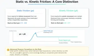 Skillnad mellan statisk och kinetisk friktion. Vad betyder definitionen av friktion? Bilden visar grafer och förklaringar.