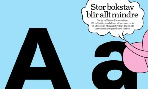 Stor bokstav blir allt mindre. En stor A och en liten a, med en pratbubbla som säger att versaler är på utdöende.