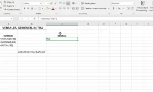 Excel-ark visar funktioner för att hantera text. Här ser vi hur man kan använda VERSALER, GEMENER och INITIAL för att ändra textens format.