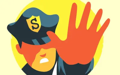 Polis med stor hand som stoppar, motsats till litet.