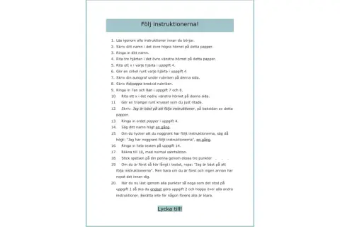 En lista med instruktioner för en uppgift, med rubriken "Följ instruktionerna!". Ett instruerande text exempel.