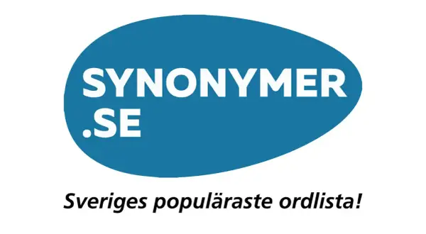 Blue oval with white text "SYNONYMER .SE" and "Sveriges populäraste ordlista!" below.