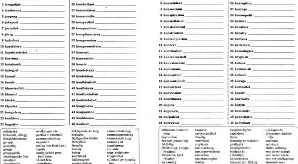 Här finns en lista med ord och deras synonymer. Sök efter ord som har **kongruens grammatik** för att hitta rätt svar.