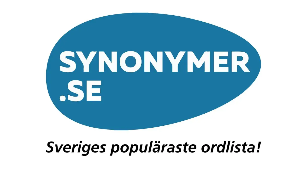 Blue oval with white text "SYNONYMER .SE" and "Sveriges populäraste ordlista!" below.