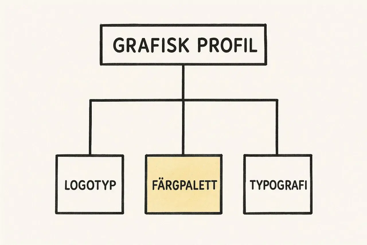 Grafisk profil med logotyp, färgpalett och typografi. Dessa positiva ord på t.ex. en hemsida skapar en enhetlig känsla.