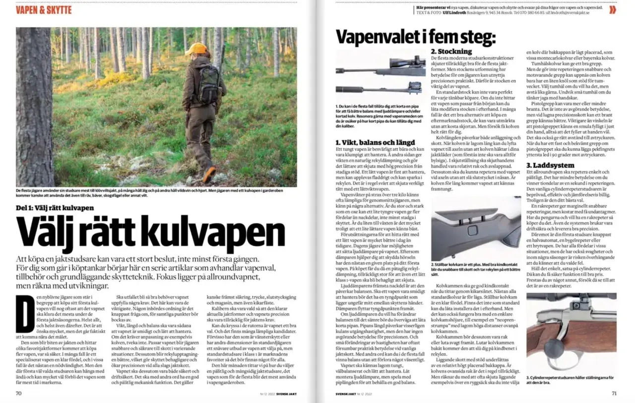 Jägare i skogen med kulvapen. Välj rätt kulvapen för jakten, oavsett vart du ska.