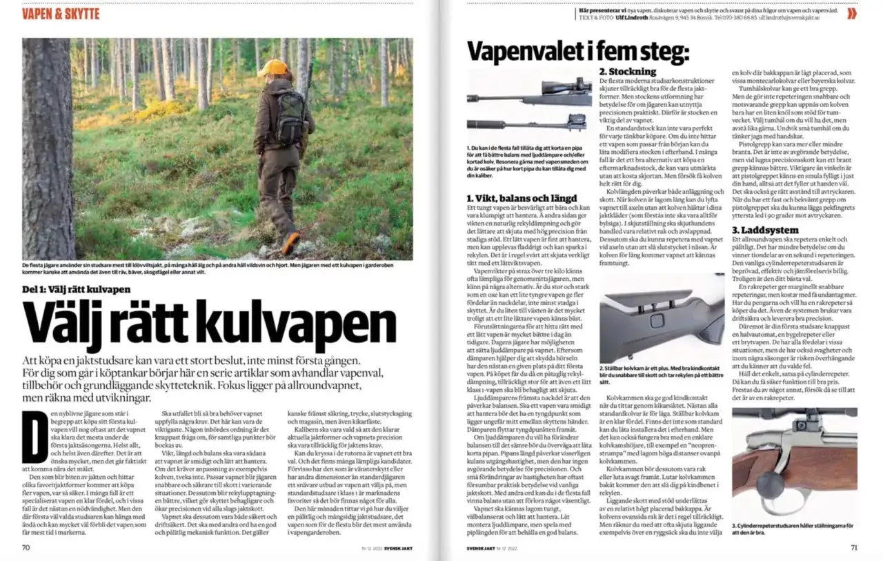 Jägare i skogen med kulvapen. Välj rätt kulvapen för jakten, oavsett vart du ska.