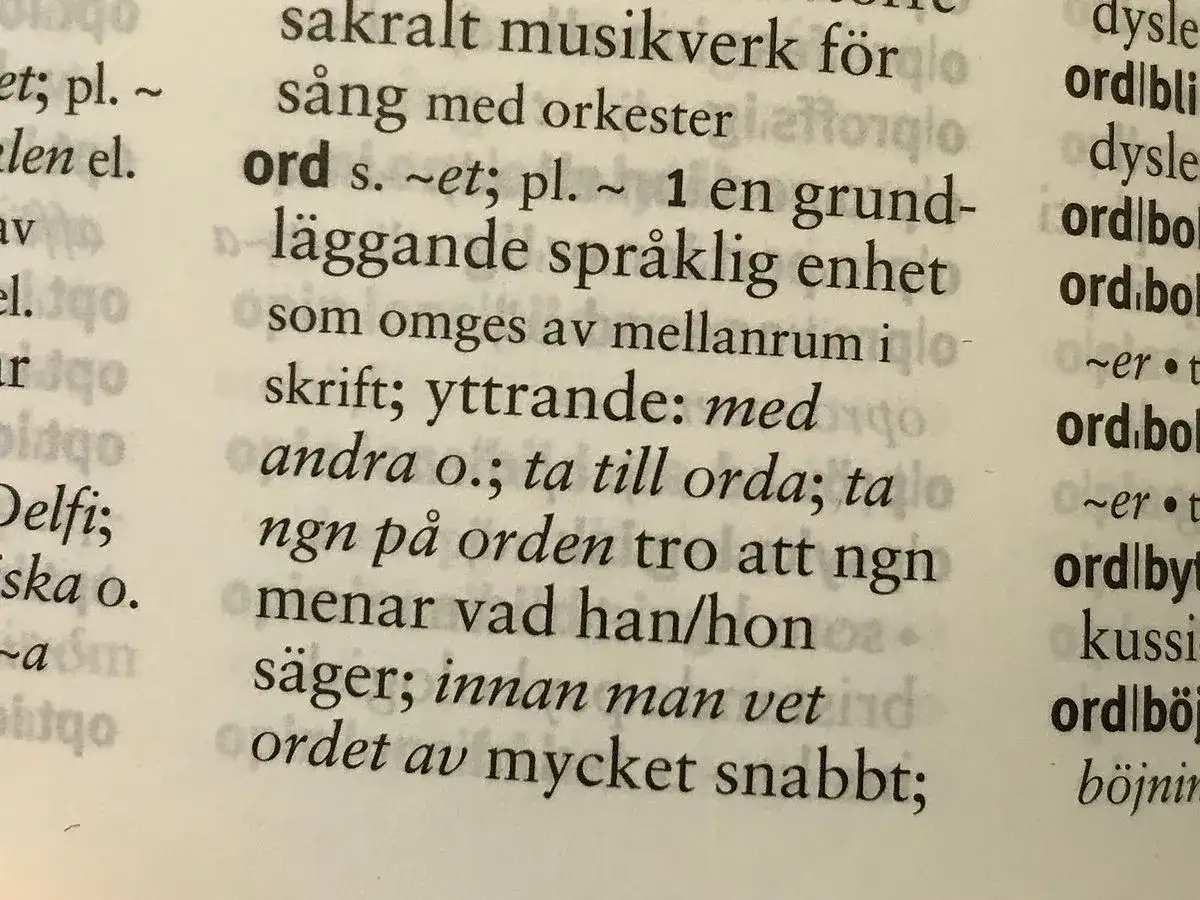 En ordboksida med uppslagsordet 